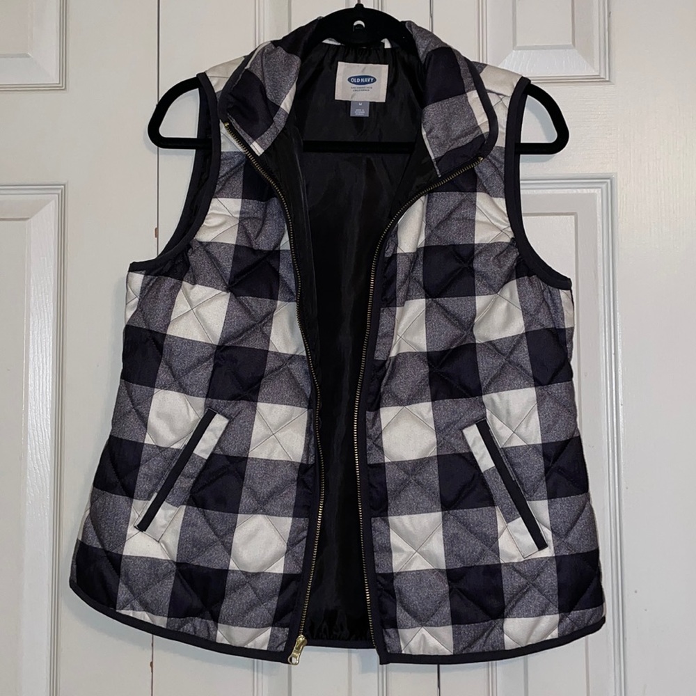 Black and white quilted vest